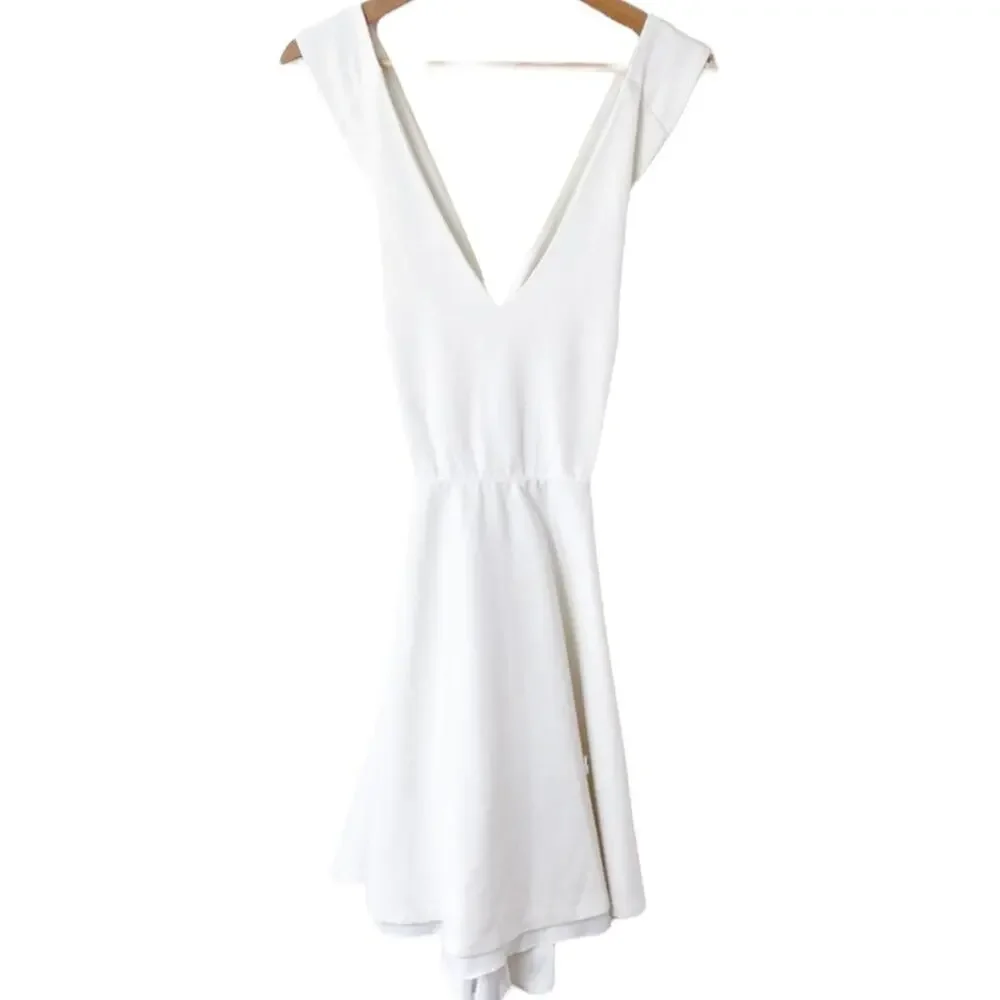 Lulus Going Steady White Backless Skater Dress Low V-Neck Mini Sleeveless Size L - Picture 2 of 4